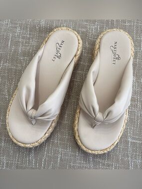 Naked Feet Cream Braided Knot Thong Espadrille Sandals
